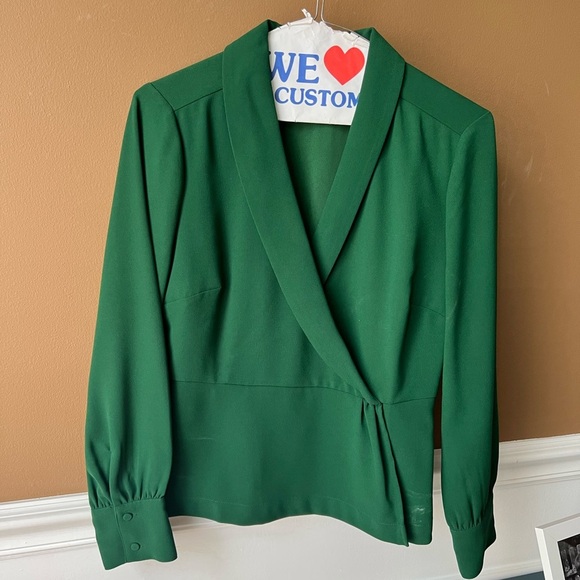 J. Crew Women’s Vibrant Green Faux Wrap Peplum Blouse Size 2 Career Business - Picture 2 of 6